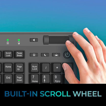 ADESSO Wireless Keyboard with Touchpad 104 Key Full Size USB Dongle Receiver Multi OS Support Works with MacOs System & Multimedia Hotkeys Volume Control with Scroll Wheel WKB-4450UB