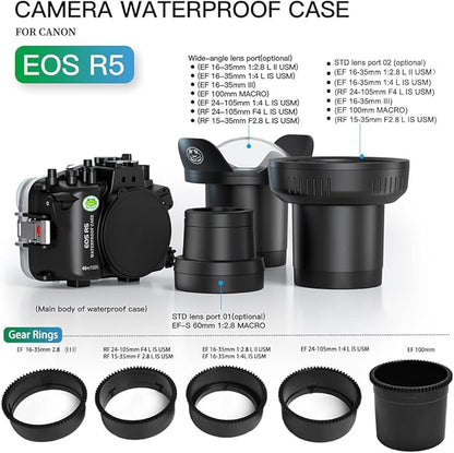 Sea frogs Waterproof Camera Housing Compatible with Canon EOS R5 60MM IPX8 40m/130ft Maximum Diving Depth Underwater Camera Case for Diving, Surfing, Rowing, Skiing