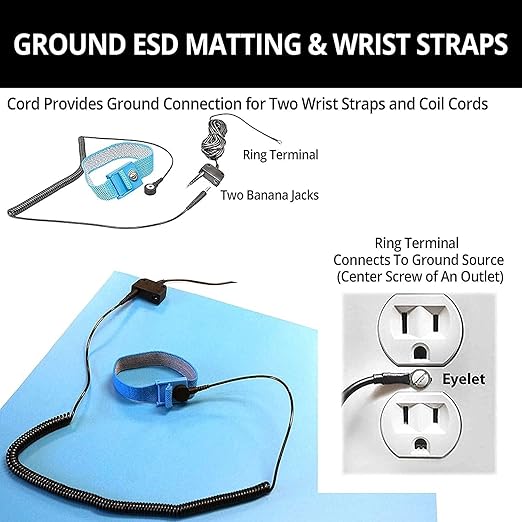 RubberStat Dual Layer ESD Compliant Workstation Rubber Table Mat Kit, Soldering, Cell Phone Repair, with Wrist Strap Set and Ground Cord - 24"x16" Royal Blue