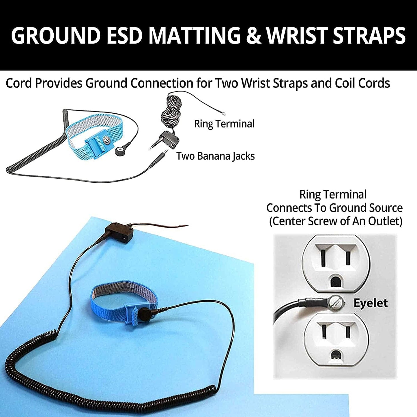 RubberStat Dual Layer ESD Compliant Workstation Rubber Table Mat Kit, Soldering, Cell Phone Repair, with Wrist Strap Set and Ground Cord - 36"x60" Green