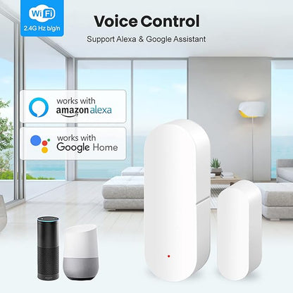 WiFi Door Sensor: Smart Door Open/Closed Detectors, Wireless Window Sensor with App Notification Alert, Contact Sensor for Home Security, Compatible with Alexa Google Assistant (4pack)