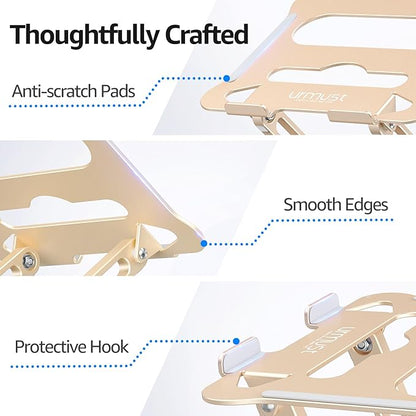 Urmust Laptop Notebook Stand Holder Adjustable Ultrabook Stand Riser Portable Compatible with MacBook Air Pro HP Dell XPS Lenovo All laptops 10-15.6"(Light Gold)