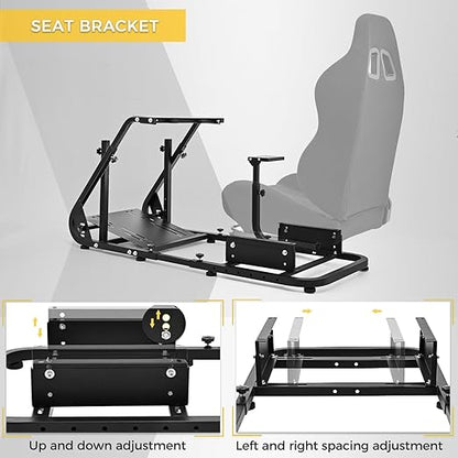 Marada Reinforced Stabilizing Racing Steering Wheel Cockpit Compatible with Fanatec, PXN, Thrustmaster, Logitech Device Adjustable Driving Simulator TV Stand Wheel & Pedal & Handbrake Not Included