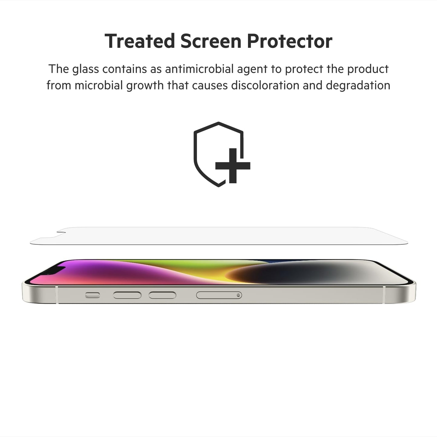 Belkin UltraGlass iPhone 14 Plus, iPhone 13 Pro Max Screen Protector - Easy Application with Installation Guide Tray - Crystal Clear Tempered Glass Screen Protector with AntiMicrobial-Treated Display