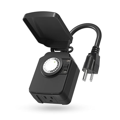 BN-LINK 24-Hour Mechanical Outdoor Light Timer, Waterproof, Heavy Duty, 15A 1/2HP, 1 Grounded Timer Outlet for Home and Garden