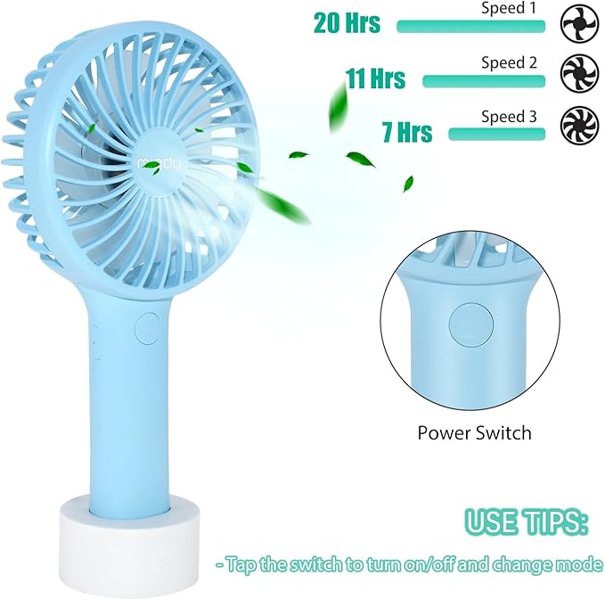 Miady 2-Pack Upgraded 5000mAh Portable Handheld Fan 3 Speed Mini USB Strong Wind 7-20 Hours Runtime Personal Electric for Travel Office Outdoor (Cream Blue+pink)