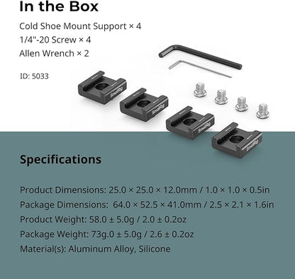 SmallRig Anti-Twist Cold Shoe Mount Adapter (4pcs) with 1/4"-20 Screws, for Flash LED Light Monitor Microphone, with Anti Twist Pins, Compatible with SmallRig Cage - 5033