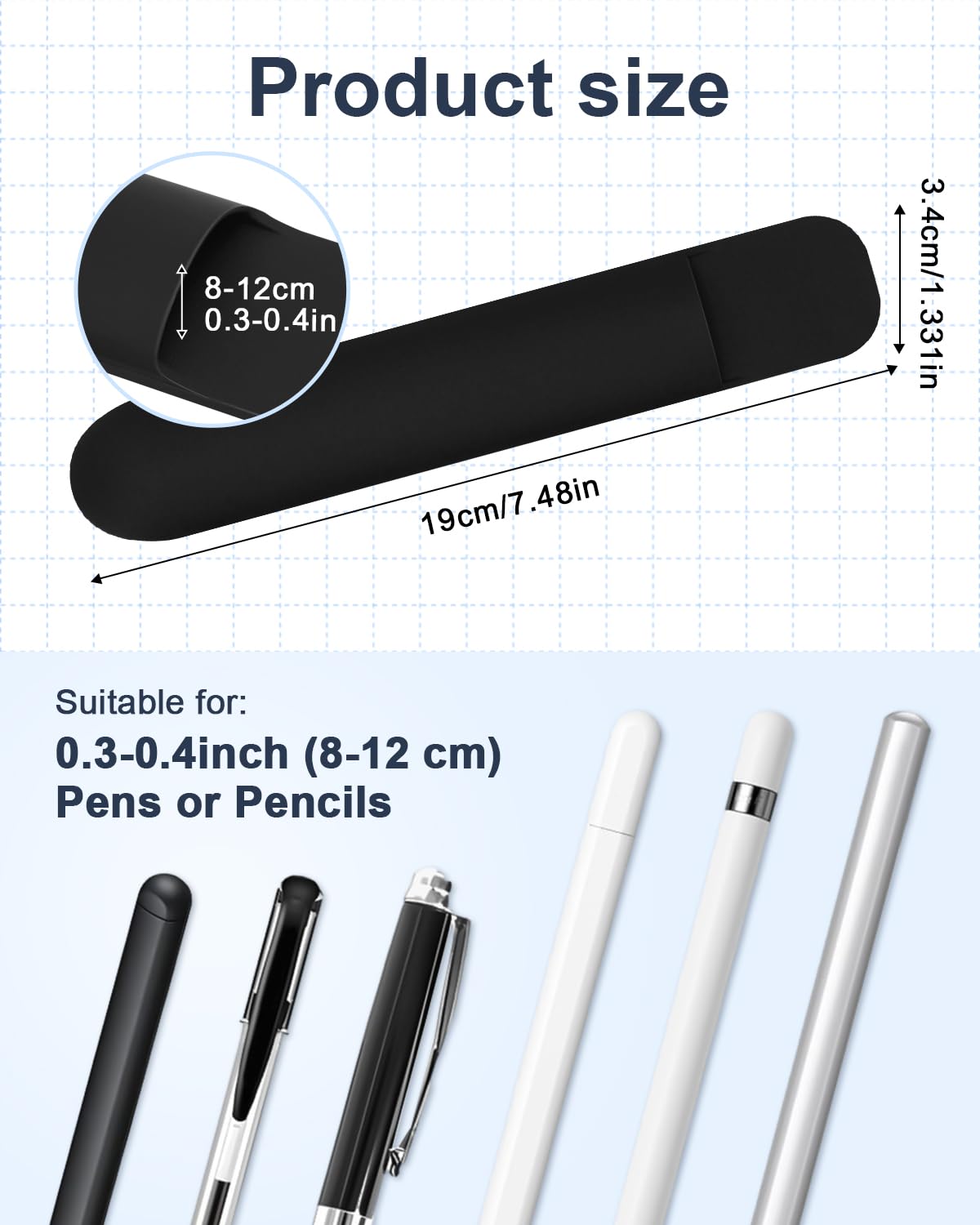 eZAKKA Silicone Pencil Holder for Notebooks & Tablets, Self-Adhesive, Black