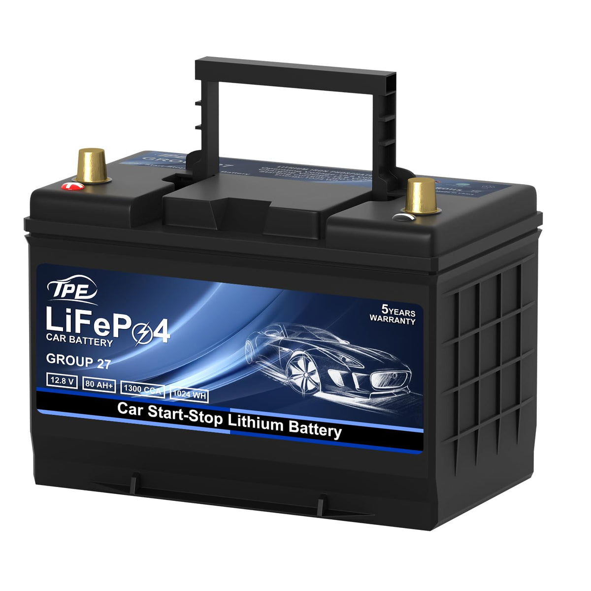 TPE BCI Group31 Car Start Stop System LiFePO4 Lithium-ion Battery 12.8V 100AH 1500A 1280WH Lightweight High Performance Battery Level Display Dual Port