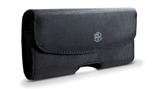 Premium Men Canvas Cell Phone Hip Carrier Clip Holster with Belt Loop Case, Strong Phone Holder Pouch Carrying Holster Compatible for Moto Samsung iPhone 5 5S 12 Mini Fits Thick Case