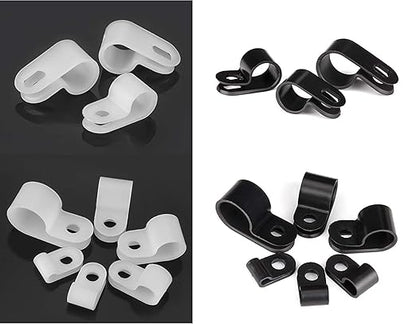 Bigtrans 300 Pcs Nylon Plastic R-Type Wire Clips with Screws 1/4" 5/16" 3/8" 1/2" 3/4" Clamps Fasteners Assortment for Cable Conduit -5 Size -Black