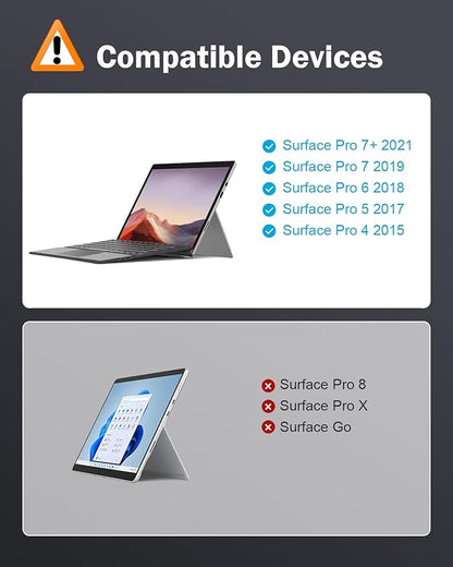 MoKo Microsoft Surface Pro 7/Pro 6/Surface Pro 5 (Pro 2017)/Pro 4/Pro 3 Type Cover, Ultra-Slim Wireless Bluetooth Keyboard with Trackpad, 7-Color LED Backlit, Built-in Rechargeable Battery, Gray