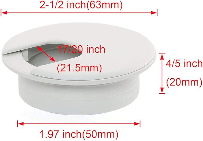 2pcs 2 Inch Desk Wire Cord Cable Grommets Hole Cover for Office PC Desk Cable Cord Organizer Plastic Cover (White-2Pcs)