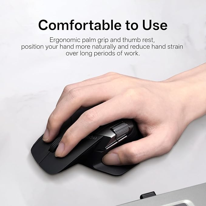 Rapoo MT760 PRO Wireless Mouse, NearLink + Bluetooth 5.0 Multi-Device, 12K DPI, 2K Polling, Ergo for Work & Gaming, 11 Programmable Buttons, On-Board Memory, Quiet Clicks, USB-C, 120 Days Battery Life