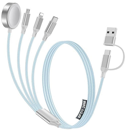 4-in-2 Charging Cable for Apple Watch Charger/Samsung/iPhone Charger,Car/Office/Camping/Travel Essentials,Type C Cable Multi Cord for iWatch Ultra/10-2/iPhone 16-11/Samsung S25-S20,iPad,airPods-Blue