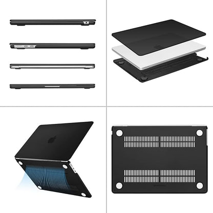 MOSISO Compatible with MacBook Air 13 inch Case 2025 2024 2023 2022 M4 A3240 M3 A3113 M2 A2681, Plastic Hard Shell&Keyboard Cover&Screen Film&Type C for MacBook Air 13.6 inch Case, Black