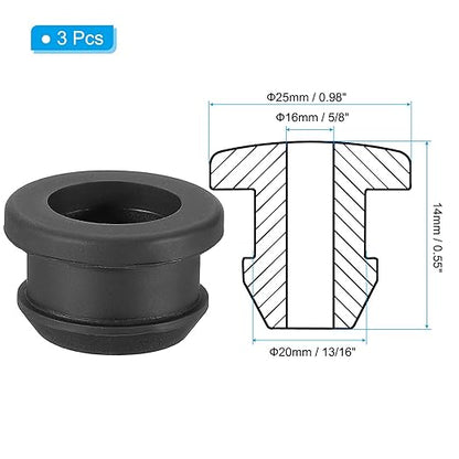 PATIKIL 20mm / 13/16 Inch Drill Hole,5/8 Inch ID Rubber Grommets, 3Pcs Top Hat Grommet for Wiring Eyelet Ring Gasket Automotive Firewall Cable Hole Plugs Wires Protection, Black