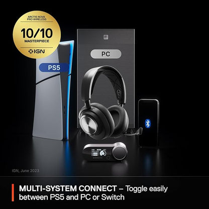 SteelSeries Arctis Nova Pro Wireless Multi-System Gaming Headset - Premium Hi-Fi Drivers - Active Noise Cancellation - Infinity Power System - ClearCast Gen 2 Mic - PS5, PS4, PC, Switch, Mobile