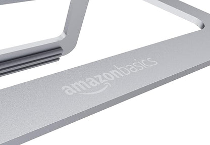 Amazon Basics Aluminum Portable Foldable Height Adjustable Laptop Stand for Devices up to 13", Silver
