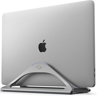 HumanCentric Vertical Laptop Stand for Desks in Space Grey, Upright Adjustable Holder to Dock Apple MacBook, MacBook Pro, and Other Laptops to Organize Work & Home Office, Automatic Grip