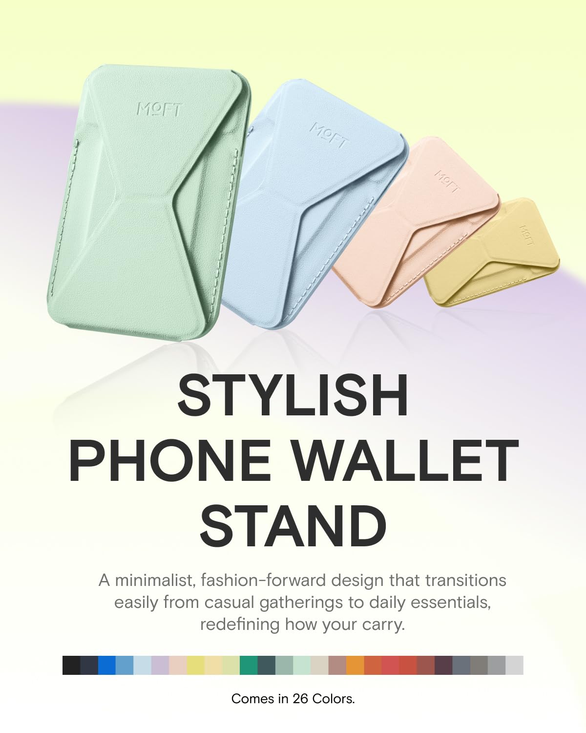 MOFT Magnetic Wallet Stand Compatible with iPhone 17/16/15/14/13/12 Series, Angle Adjustment & Magsafe Compatible MOVAS Phone Stand,Peppermint
