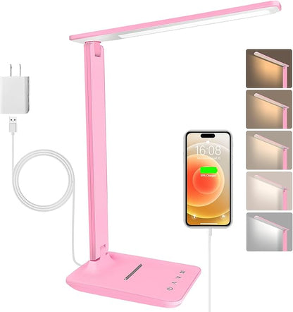 shinelife LED Desk Lamp for Office Home, Bright Desk Light with USB Charging Port, Adjustable Dimmable Desk Lamps 5 Modes 5 Brightness, Touch Study Lamp for Nail, Craft, Puzzle, Sewing, Study