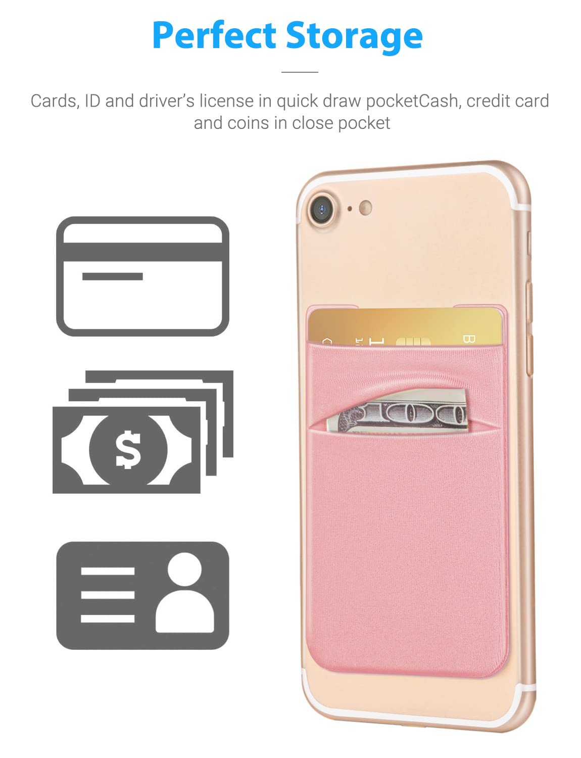 OBVIS Stick On Wallet Sleeve Cell Phone Card Holder, 2 Pack Pink