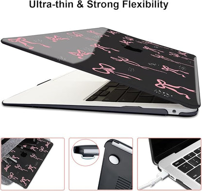 for MacBook Air 13 inch Case 2021 2020 2019 2018 Release M1 A2337 A2179 A1932, Pritned Pattern Plastic Hard Case Cover for MacBook Air 13 M1 with Retina Display Touch ID, Pink Bowknot Black