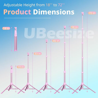 UBeesize 72" Phone Tripod & Selfie Stick, Camera Tripods Stand with Wireless Remote and Phone Holder,Compatible with iPhone Android Phone, Perfect for Selfies/Video Recording/Live Streaming Pink