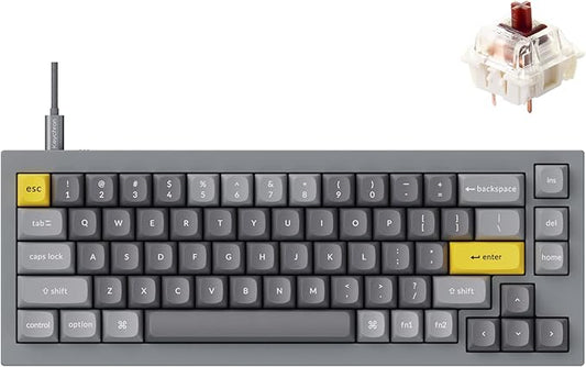 Keychron Q2 Wired Custom Mechanical Keyboard, QMK/VIA Programmable Macro, Full Aluminum, Hot-Swappable Gateron G Pro Brown Switch, 65% Layout Double Gasket Compatible with Mac and Windows - Grey