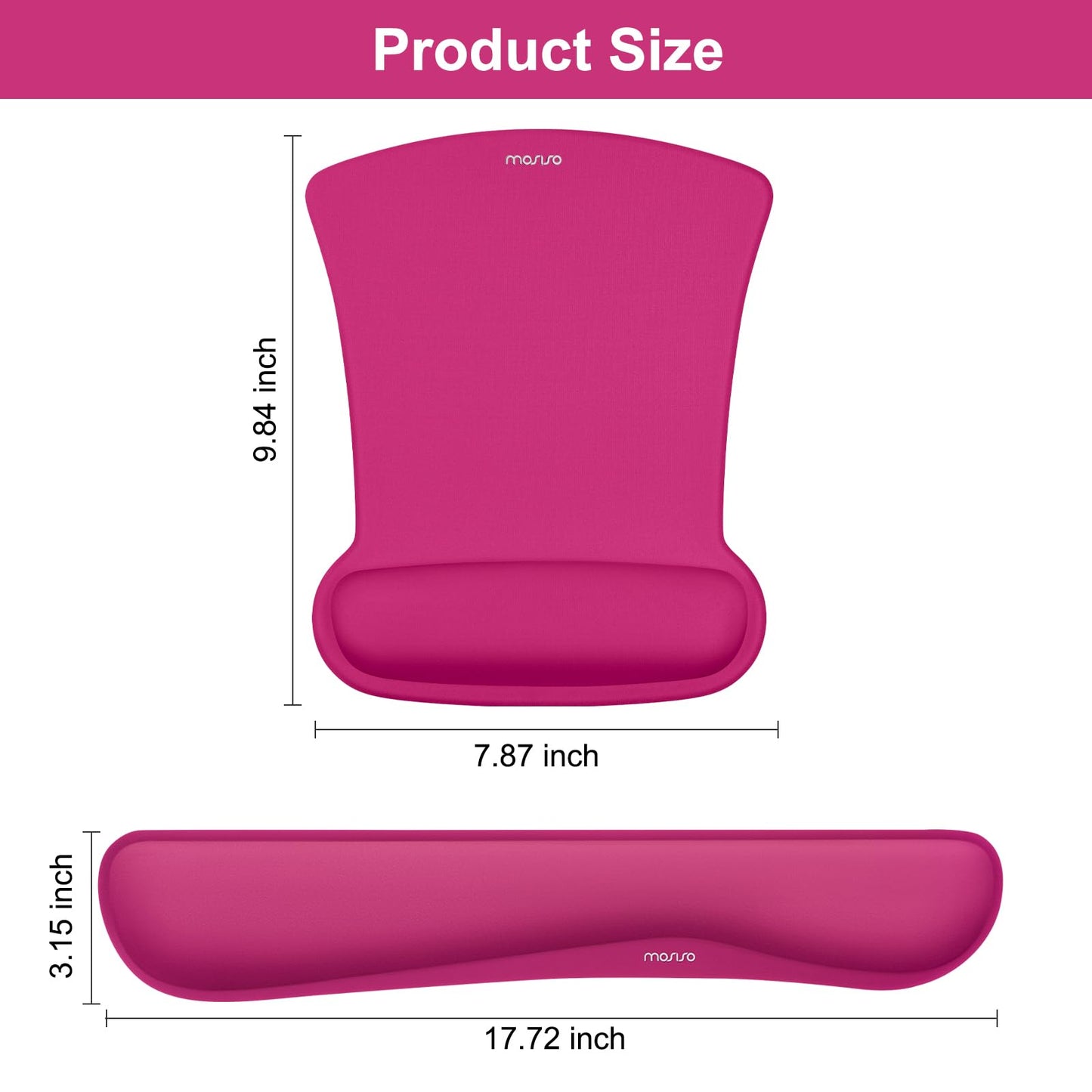 MOSISO Wrist Rest Support for Mouse Pad & Keyboard Set, Ergonomic Mousepad Non-Slip Base Home/Office Pain Relief & Easy Typing Cushion with Neoprene Cloth & Raised Memory Foam, Rose Red