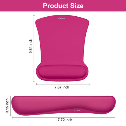 MOSISO Wrist Rest Support for Mouse Pad & Keyboard Set, Ergonomic Mousepad Non-Slip Base Home/Office Pain Relief & Easy Typing Cushion with Neoprene Cloth & Raised Memory Foam, Rose Red