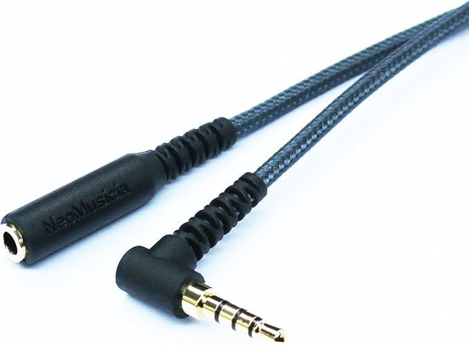 50cm(1.5ft) Right Angle 4 Pole 3.5mm 1/8 inch Male to 4 Pole 3.5mm 1/8 inch Female Stereo Audio Headphone Earphone Extension Cable Adapter Cord Tangle-Free Braided Wire