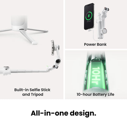 Insta360 Flow 2 Pro White - Industry-First AI Phone Gimbal with Apple DockKit, Pioneering 360º Pan Tracking, Free Tilt, Built-in Tripod/Selfie Stick, Portable Vlog/Travel Stabilizer