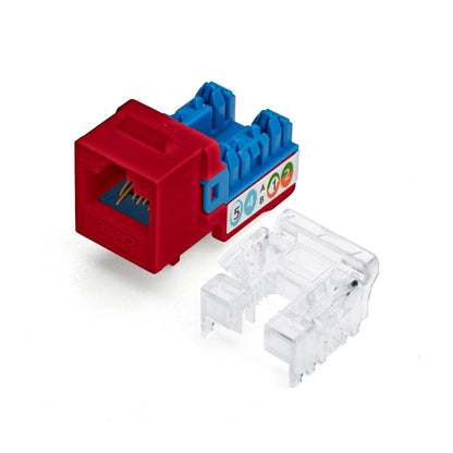 TRUE CABLE Cat5e Keystone Jack, Unshielded (UTP), 90 Degree Punch-Down, PoE++ (4PPoE) 100W, UL Listed, ETL Verified, ANSI/TIA Certified, Modular RJ45 Female, Red, 48 Pack