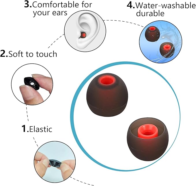Silicone Earbud Tips Earbud Replacement Tips Eartips Fit Most in-Ear Earbuds(Inner Hole 3.8mm -5.1mm) Headphone Ear Tips Ear Bud Covers 9 Pairs S M L