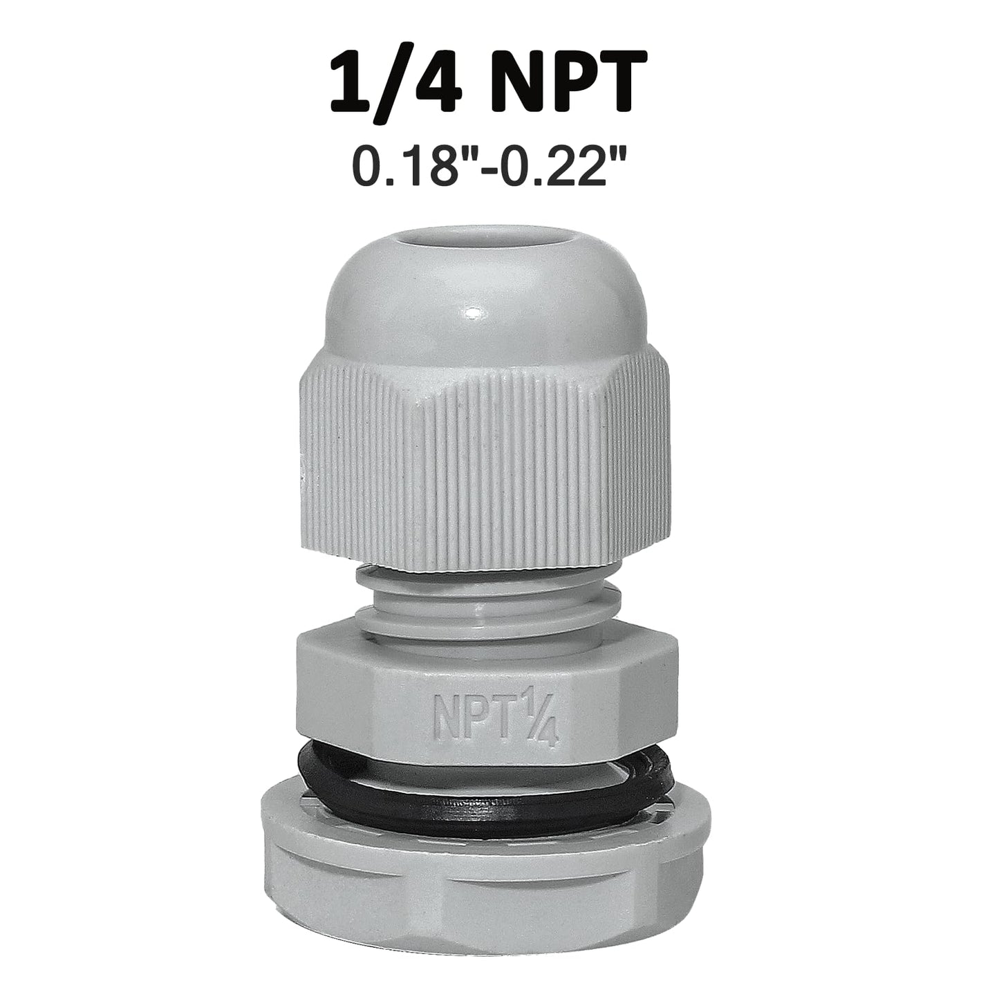Bonsicoky 1/4" NPT Nylon Cable Glands, Grey, 10 Pcs