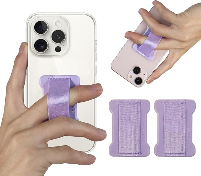 Universal Phone Grip for Smartphones - Phone Holder for Hand - Wireless Charging Compatible - 2Pack (Purple)