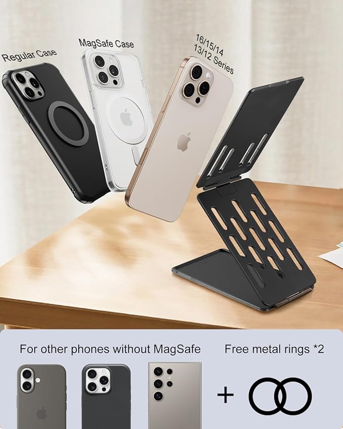 magsafe Phone Stand Tri-Fold Phone Credit Card Holder – Premium Aluminum Alloy, Adjustable Viewing Angles, Portable Phone Holder for iPhone 16 Pro Max 15 14 13 12 Plus