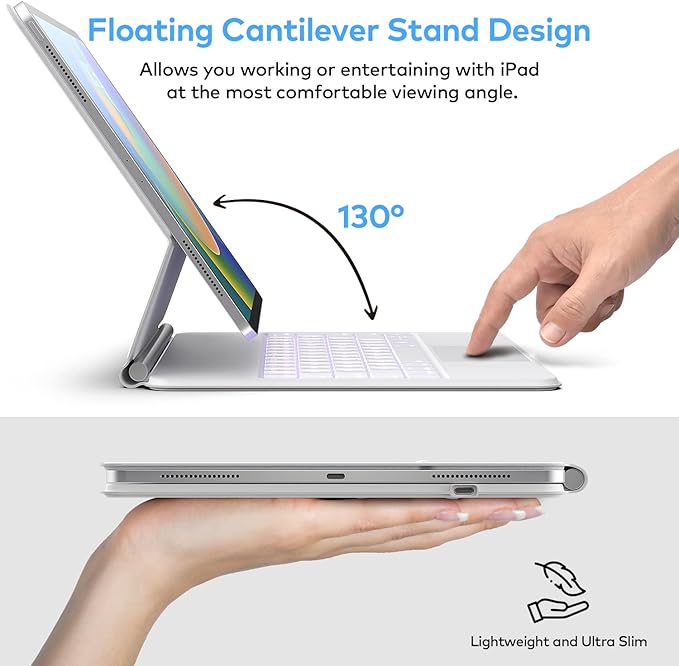 Keyboard Case for iPad Air 13 (M3 2025 / M2 2024) and iPad Pro 12.9 inch 6th / 5th / 4th / 3rd Generation – Magic-Style Magnetic Keyboard Case with Multi-Touch Trackpad – Floating Cantilever Stand