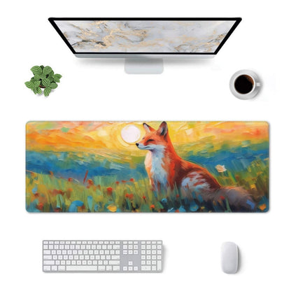 Gaming Mouse Pad, Large Non-Slip Rubber Base Mousepad, Keyboard Mouse Mat, Desk Pad with Stitched Edges, 31.5x11.8inch, Fox
