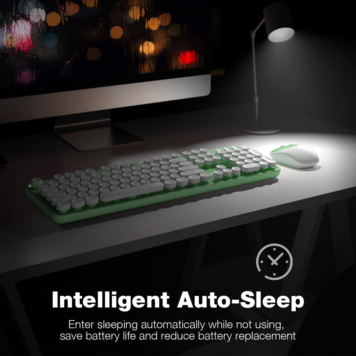KNOWSQT Wireless Keyboard and Mouse Combo - White-Green Full-Sized 2.4 GHz 104 Keys Typewriter Keyboard, Flexible Round Keycap and Optical Mouse for Windows, Computer, PC, Laptop, Desktop, Mac