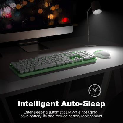 KNOWSQT Wireless Keyboard and Mouse Combo - White-Green Full-Sized 2.4 GHz 104 Keys Typewriter Keyboard, Flexible Round Keycap and Optical Mouse for Windows, Computer, PC, Laptop, Desktop, Mac