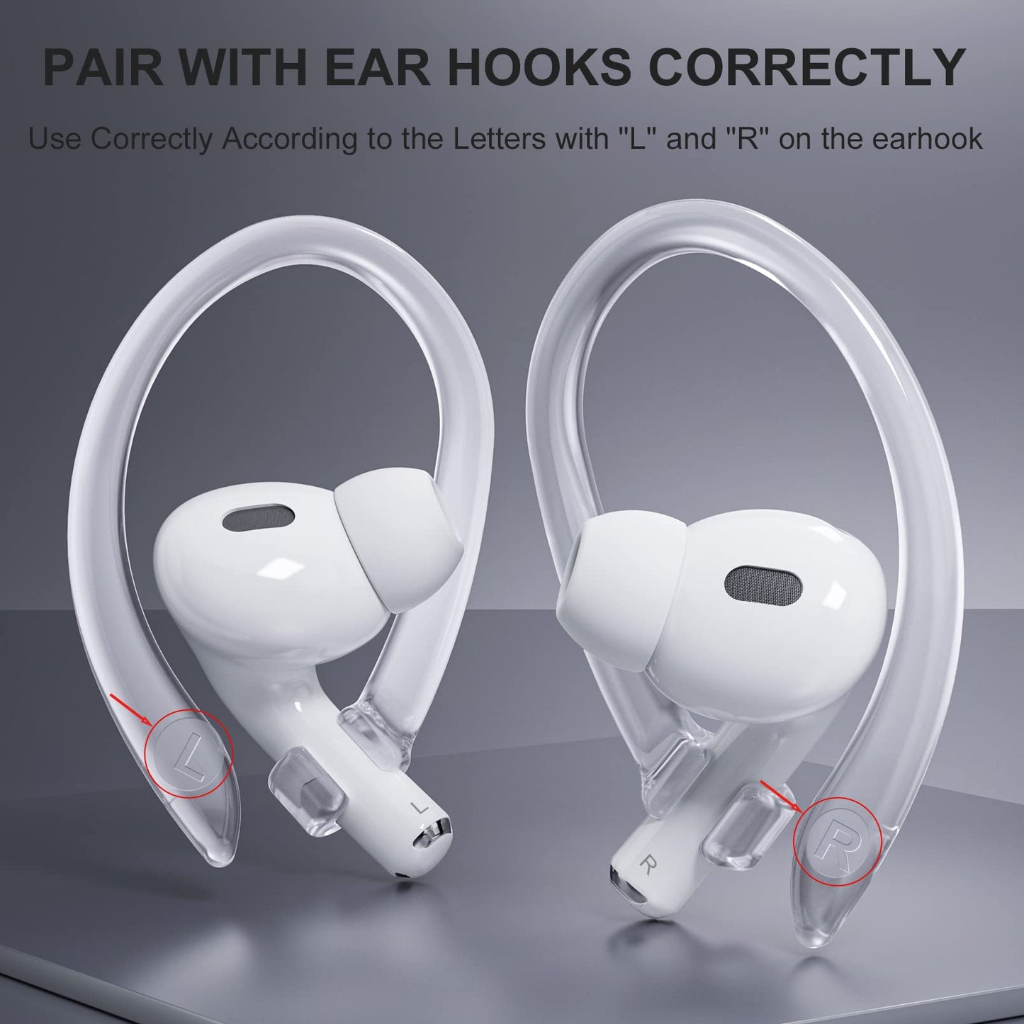 ICARERSPACE 2 Pairs Ear Hooks for AirPods Pro 2 1 AirPod 4-1, Transparent