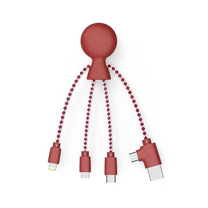 Multi USB Cable 4 in 1 - Universal Charger Made from Recycled Plastic - USB, USB-C, Lighting, Micro USB Ports - Compatible with All Smartphones Mr Bio RED Octopus