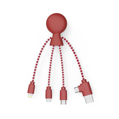 Xoopar Multi USB Cable 4 in 1 - Universal Charger Made from Recycled Plastic - USB, USB-C, Lighting, Micro USB Ports - Compatible with All Smartphones Mr Bio RED Octopus