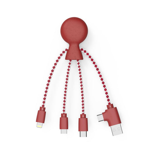 Xoopar Multi USB Cable 4 in 1 - Universal Charger Made from Recycled Plastic - USB, USB-C, Lighting, Micro USB Ports - Compatible with All Smartphones Mr Bio RED Octopus
