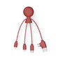 Xoopar Multi USB Cable 4 in 1 - Universal Charger Made from Recycled Plastic - USB, USB-C, Lighting, Micro USB Ports - Compatible with All Smartphones Mr Bio RED Octopus
