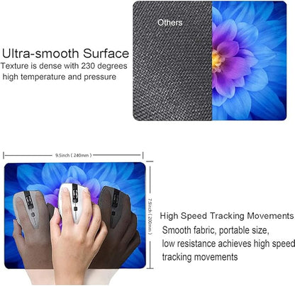 Blue Watercolor Lotus Flower Mouse Pad, Custom Design, 9.5x7.9 Inch, Non-Slip Rubber Base, Waterproof, Washable