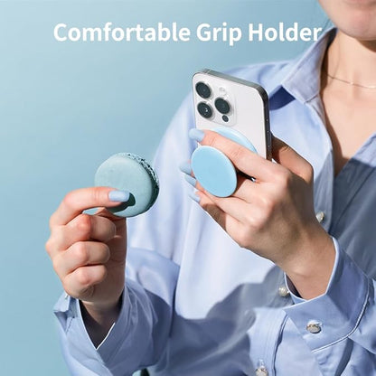 Sinjimoru for MagSafe Phone Grip, Soft Silicone Magnetic Finger Grip for iPhone 16/15/14/13/12, Comfortable One-Touch Holding, M-Tap Tok Blue